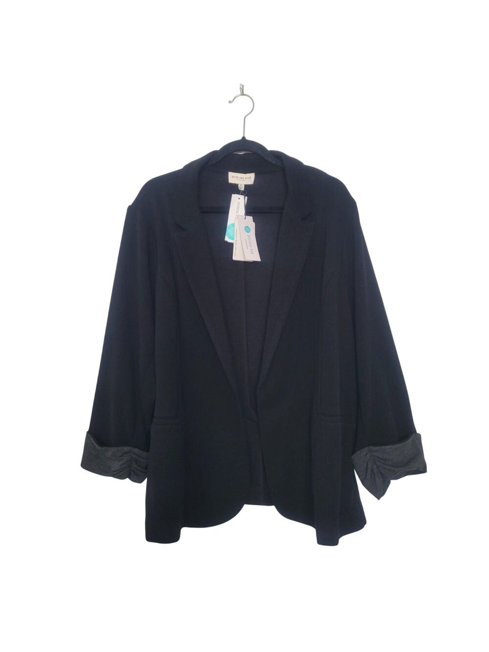 SKIES ARE BLUE Asa Knit Open Front Blazer Plus Size 3X Black Career Office